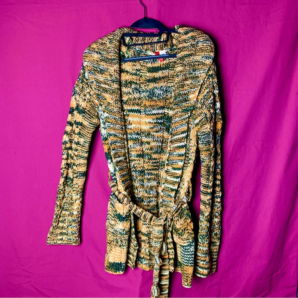 H&M Green/Orange Woven Wool Sweater Jacket - Size 10